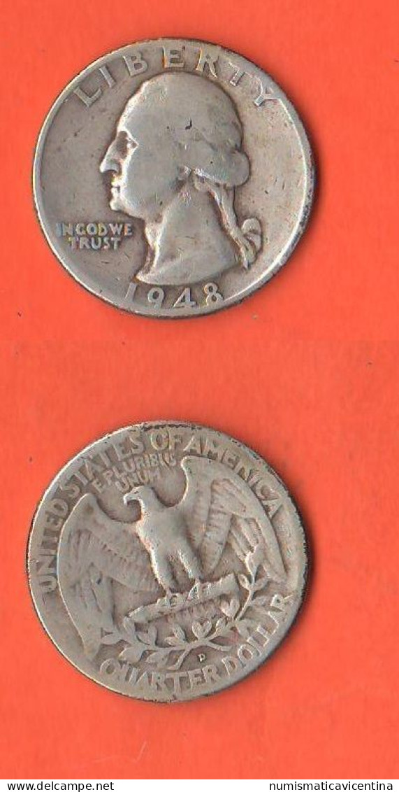 America Quarter 1948 D 1/4 Dollar Washington USA Silver Coin - 1932-1998: Washington