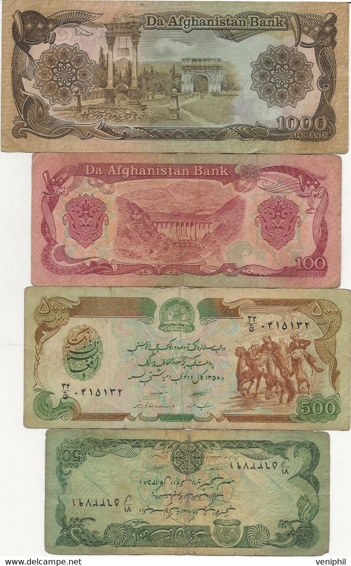 AFGHANISTAN - LOT DE 4 BILLETS USAGES - Afghanistan