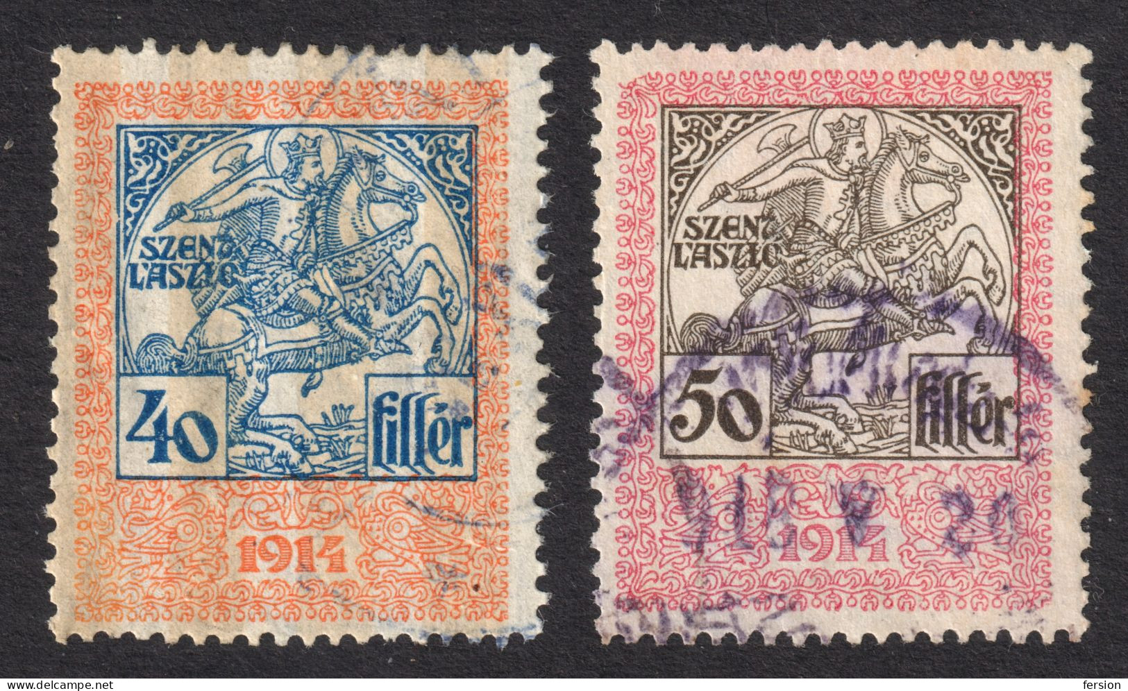 1914 Hungary - Revenue Stamp - PAIR 40 + 60 Fill. - Used - Saint Laszlo Ladislaus - Steuermarken