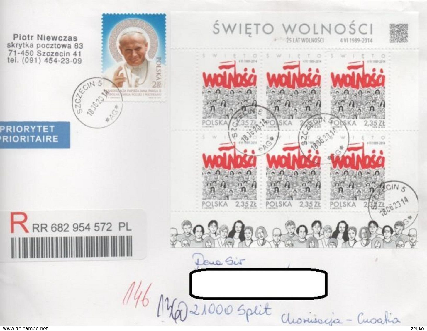 Poland, Feast Of Freedom, Pope John Paul II, Registered Letter - Brieven En Documenten