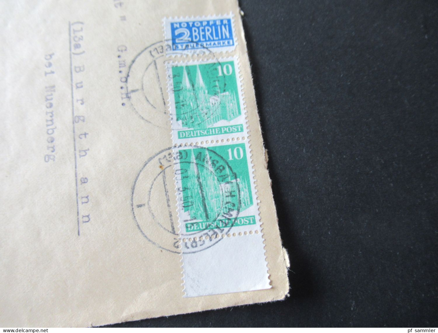 Bizone 1950 Bauten Nr.80 Eg (2) Unterrand MeF Tagesstempel Ansbach (Mittelfranken) Nach Burgthann Bei Nürnberg - Briefe U. Dokumente