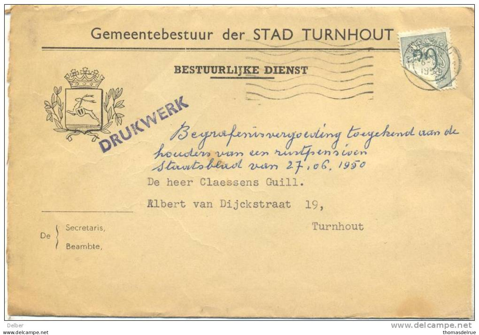 _ik322: N°1027: Bestuurlijke Dienst Stad Turnhout - 1951-1975 Heraldischer Löwe (Lion Héraldique)