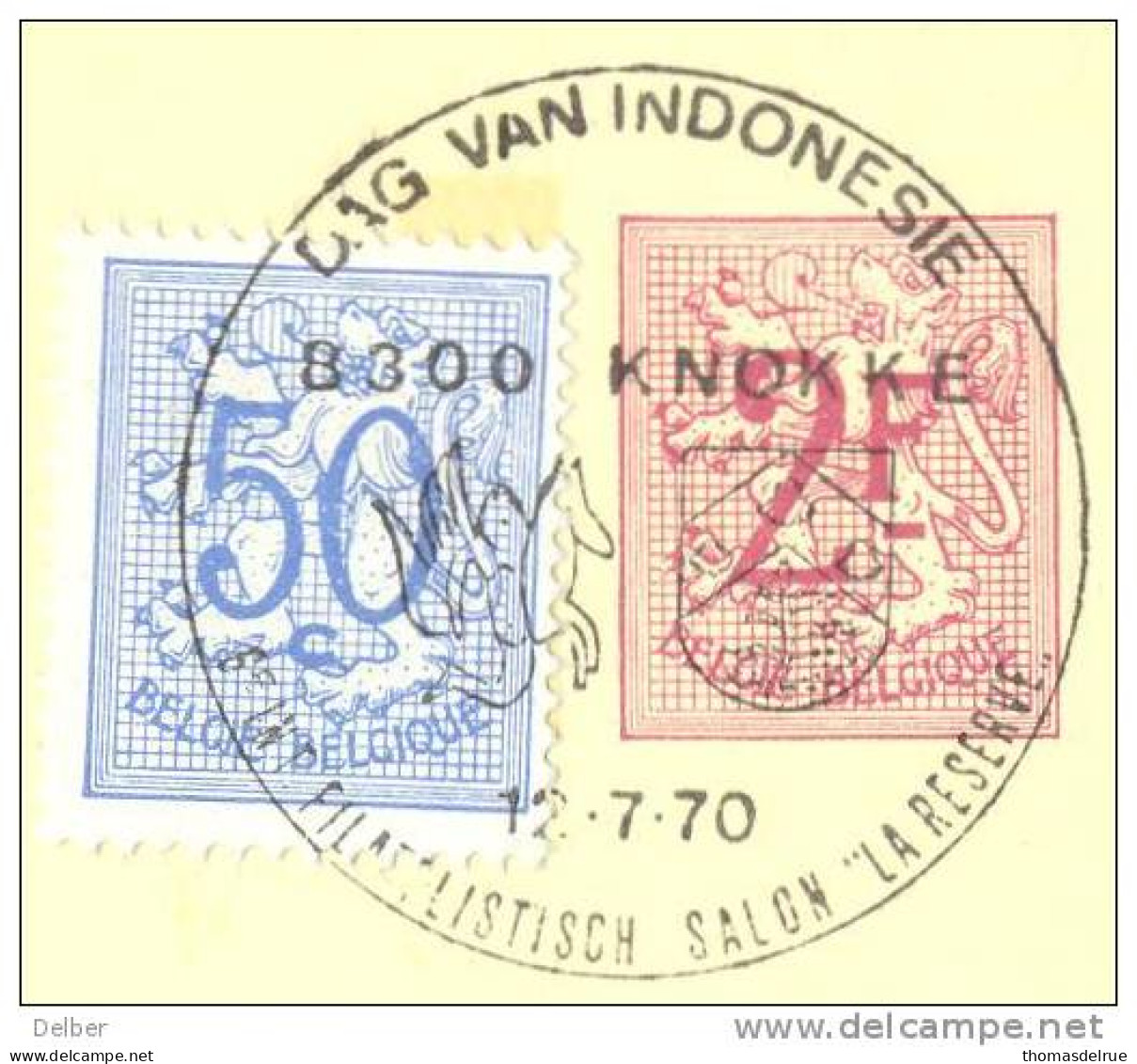 _ik449: BRIEFKAART 2,-F + 50c : DAG VAN INDONESIE 8600 KNOKKE  12.7.70 FILATELISTISH SALON " LA RESERVE" - Altri & Non Classificati