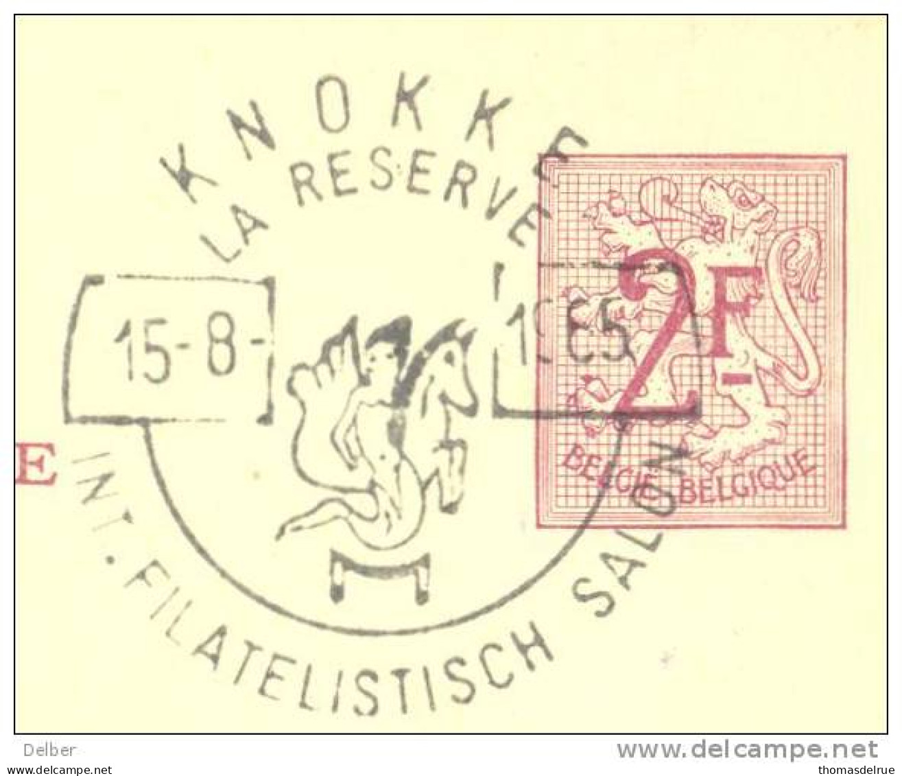 _ik450: POSTKAART/CARTE POSTALE 2,-F: KNOKKE LA RESERVE 15-8 1965 INT.FILATELISTISCH SALON - Andere & Zonder Classificatie