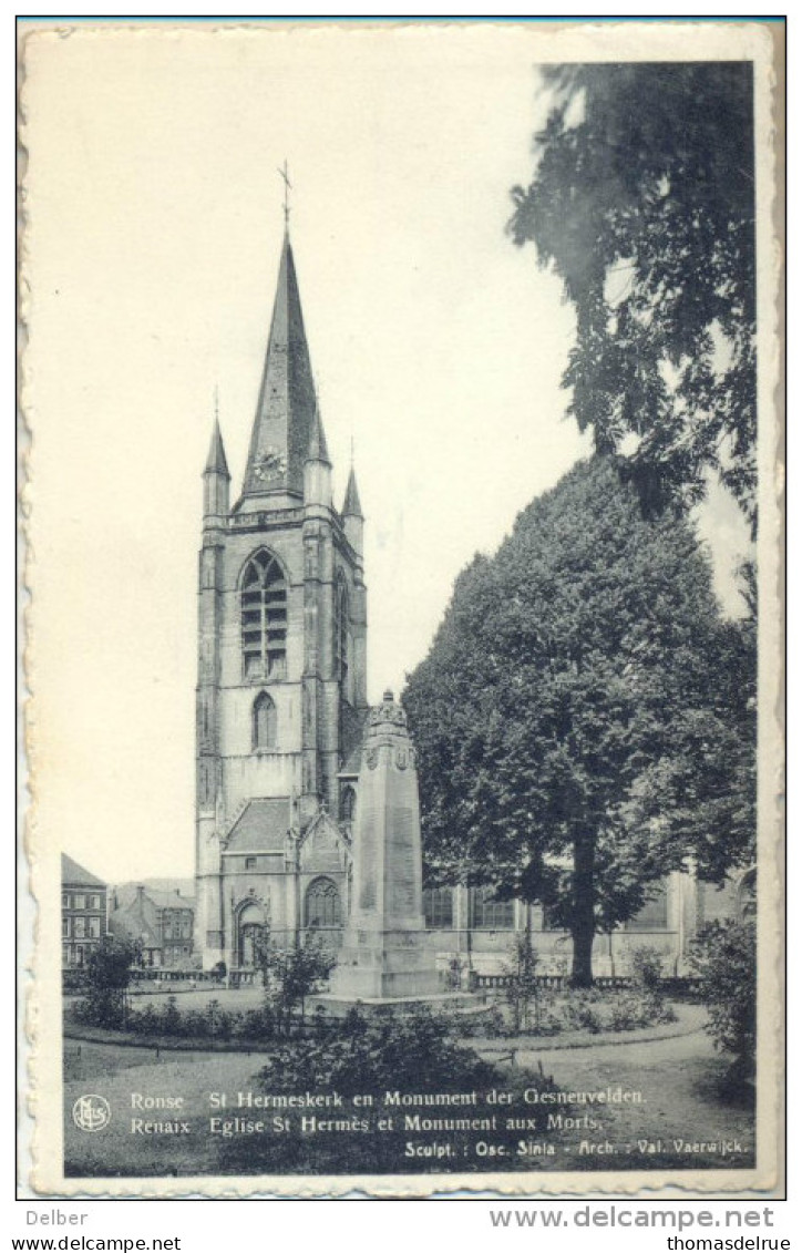 4cp-201: Nels : Ronse St Hermeskerk En Monument Der Gesneuvelden Renaix..... >Hillegem : Vanuit A MELLE A  1953 - Renaix - Ronse