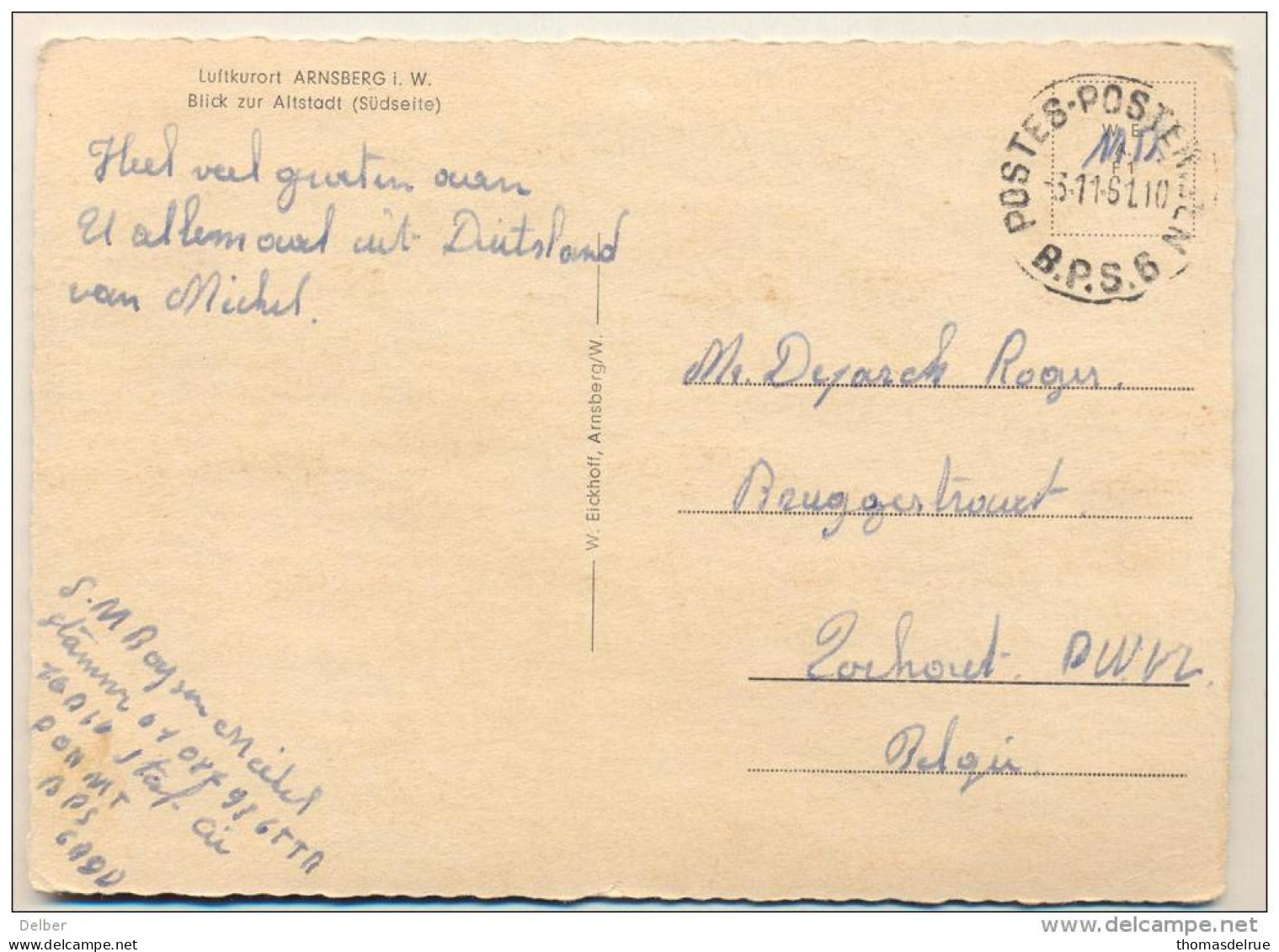 3pk367: POSTES-POSTERIJEN B.P.S. 6  -3-11-61 / Pk:   Luftkurort  ANSBERG I W. > Torhout - Marques D'armées