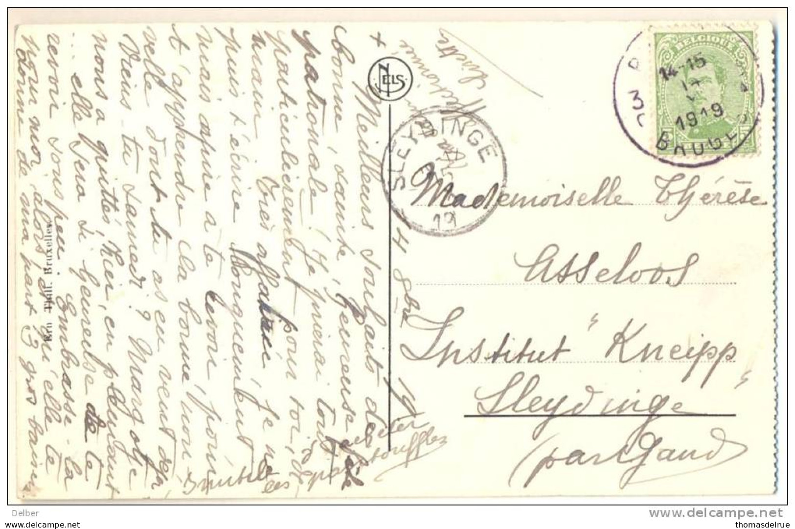 3pk722:C.P:DIXMUDE L'Yser: N°137: 3C BRUGGE....> SLEYDINGE 15 X 19___ ( Onvolledig Jaar) Noodstempel - Fortuna (1919)