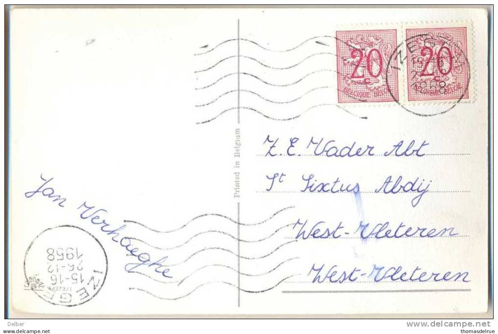 _K988: Nieuwjaarskaartje: 2x N°851: Machinestempel: IZEGEM15-16 26-12 1958 : 2x Afgestempeld - 1951-1975 Heraldieke Leeuw