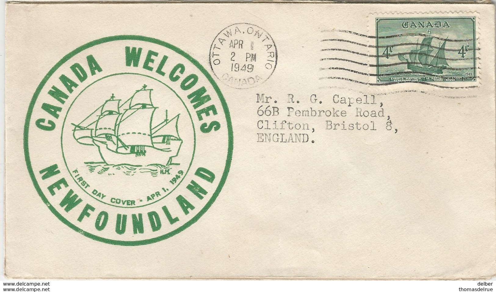 6Mm892: N° 282: CANADA WELCOMES NEWFOUNDLAND APR 1 1849 ... - ....-1951