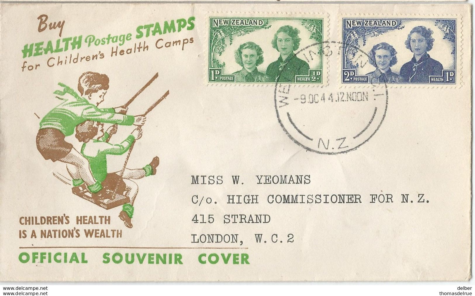 6Mm-893:  1d.+2d  ...Heath Postage ....-9 .OC.44.12NOON   N.Z. .> London... - FDC