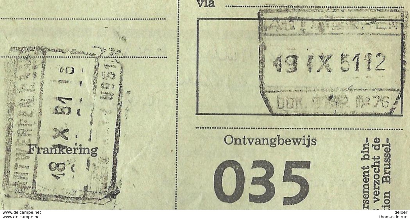 _9V-986: D.C.1985 +TR323: ARLON H1H > Anvers: ANTWERPEN 18 IX 51 & 19 IX 51 12: 2 Stempels... N°51 & N° 76 - Sonstige & Ohne Zuordnung