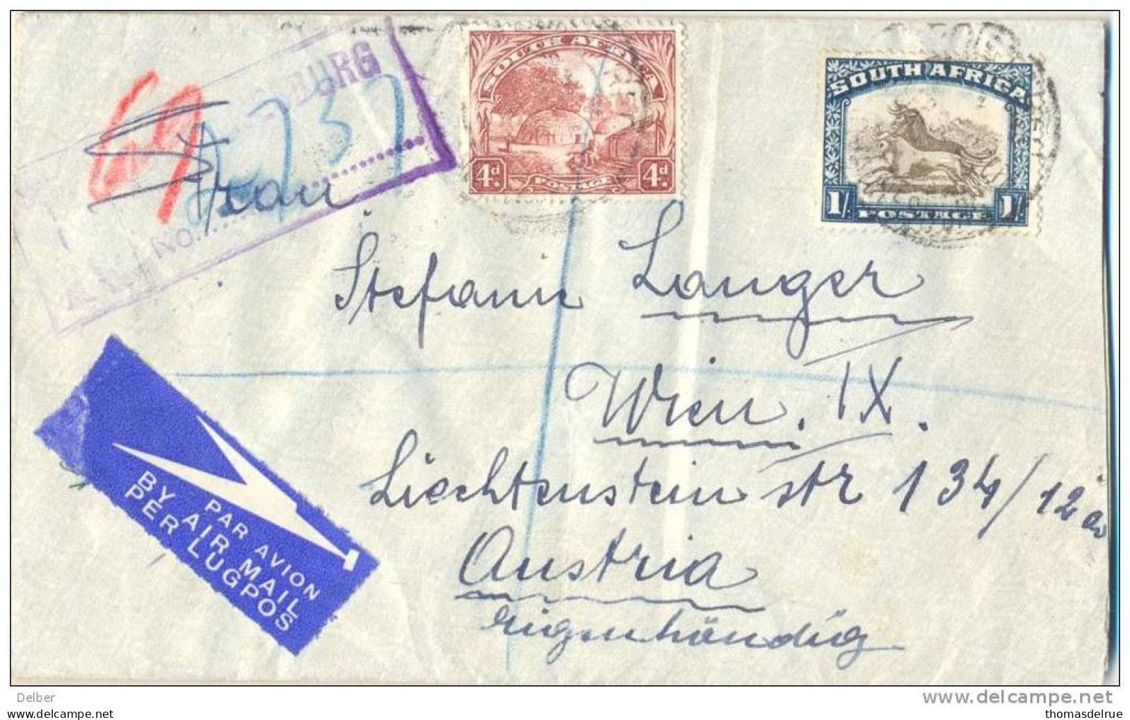 _Np174: Lettre De SOUTH AFRICA ... Via ... Via... 1936 - Altri & Non Classificati