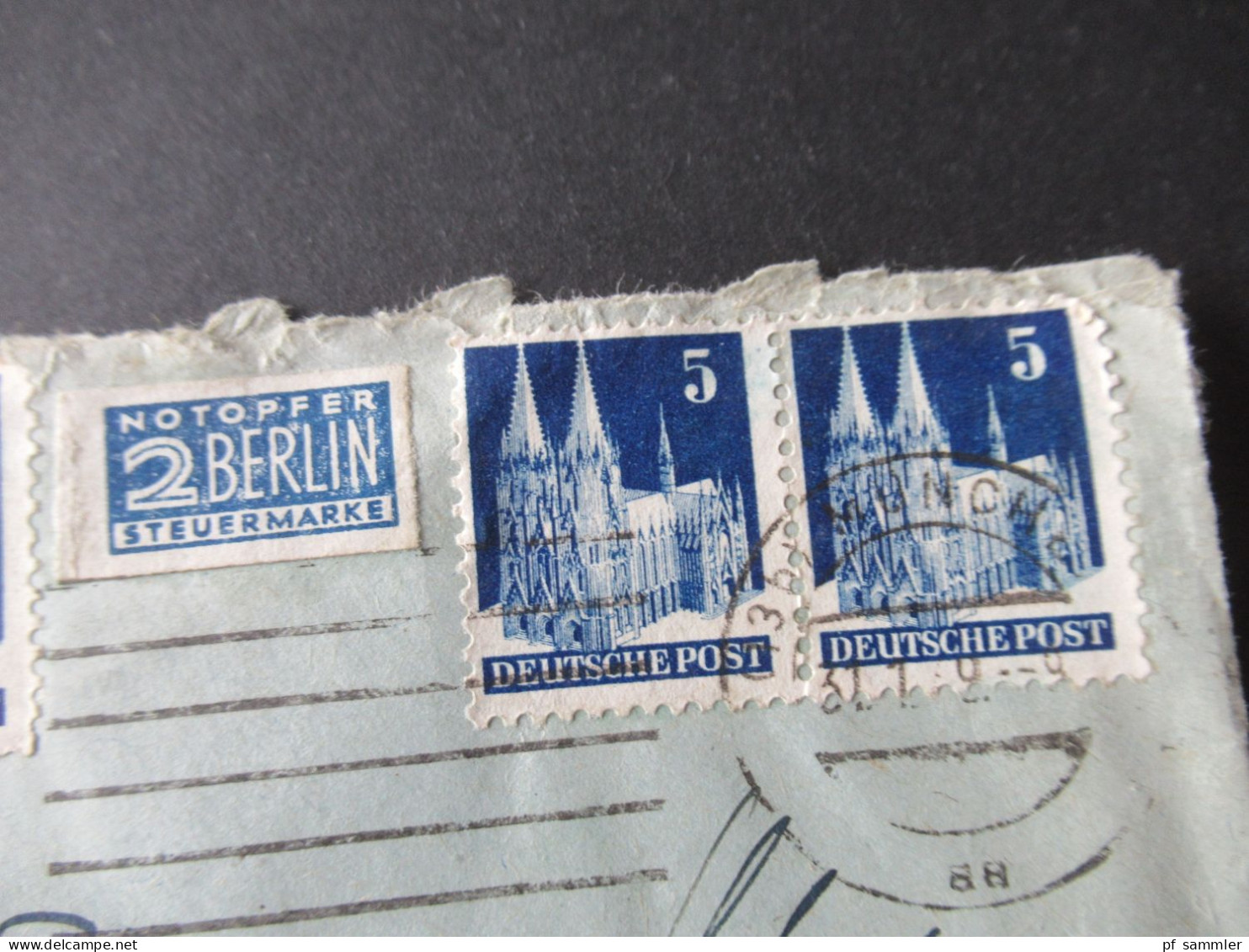 Bizone 1949 Bauten Nr.75 (4) MeF Fernbrief München Nach Duisburg Mit Notopfermarke Ungezähnt / Maschinenstempel München - Storia Postale