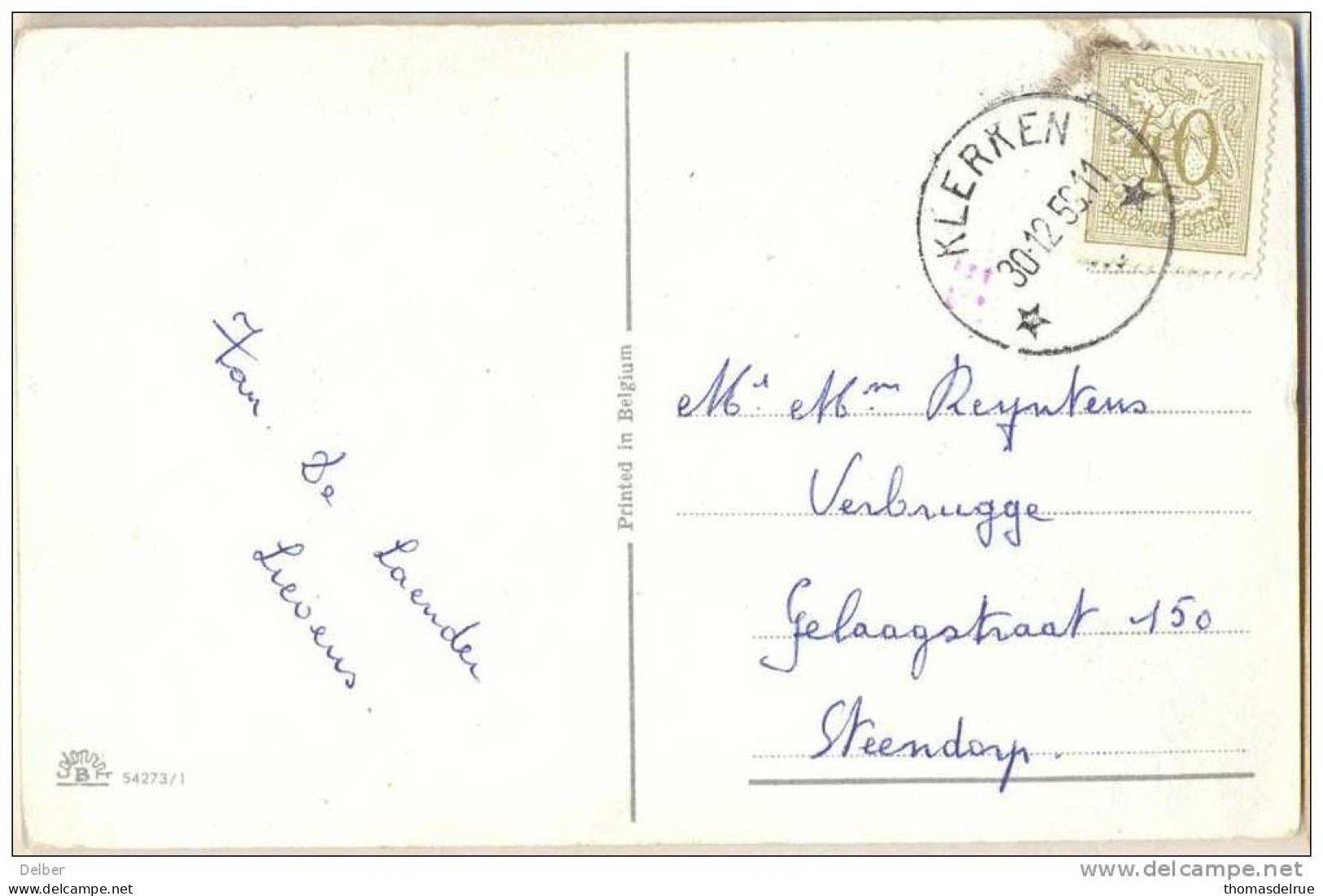 _Nx646: N°853: * KLERKEN * Op Nieuwsjaarskaartje : Sterstempel + Met Sorteerstempeltje > Steendorp - 1951-1975 Heraldieke Leeuw