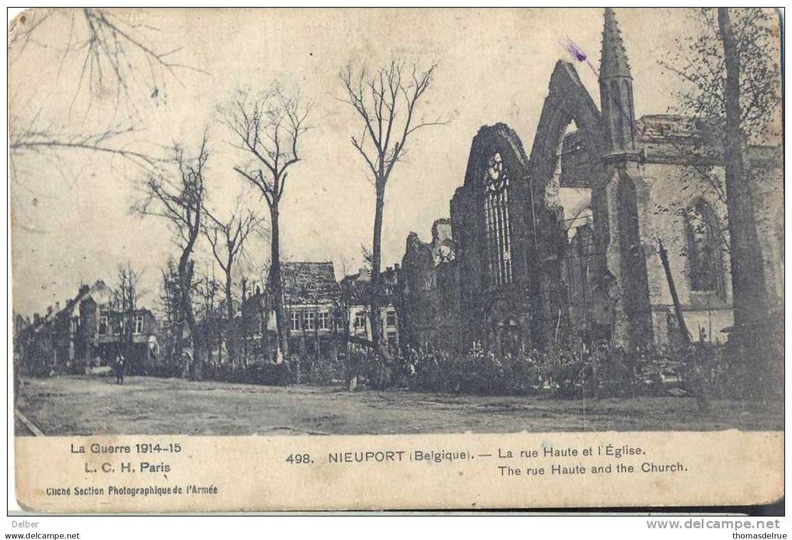 _R751: 498-NIEUPORT..La Rue Haute.." Payé " Uit ROESBRUGGE-HARINGHE > 1L LIEGE 1L LUIK (: Hollogne-aux-pierres) - Noodstempels (1919)