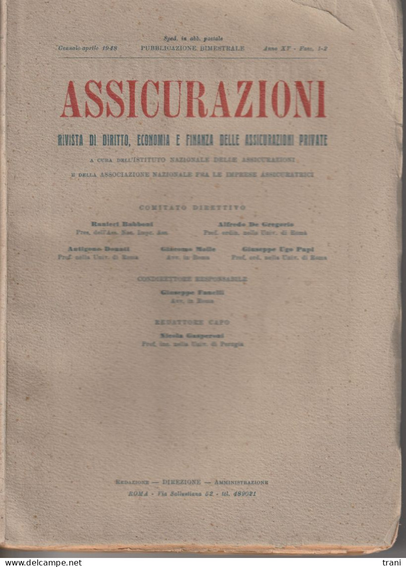 ASSICURAZIONI - Libro Del 1948 - Recht Und Wirtschaft