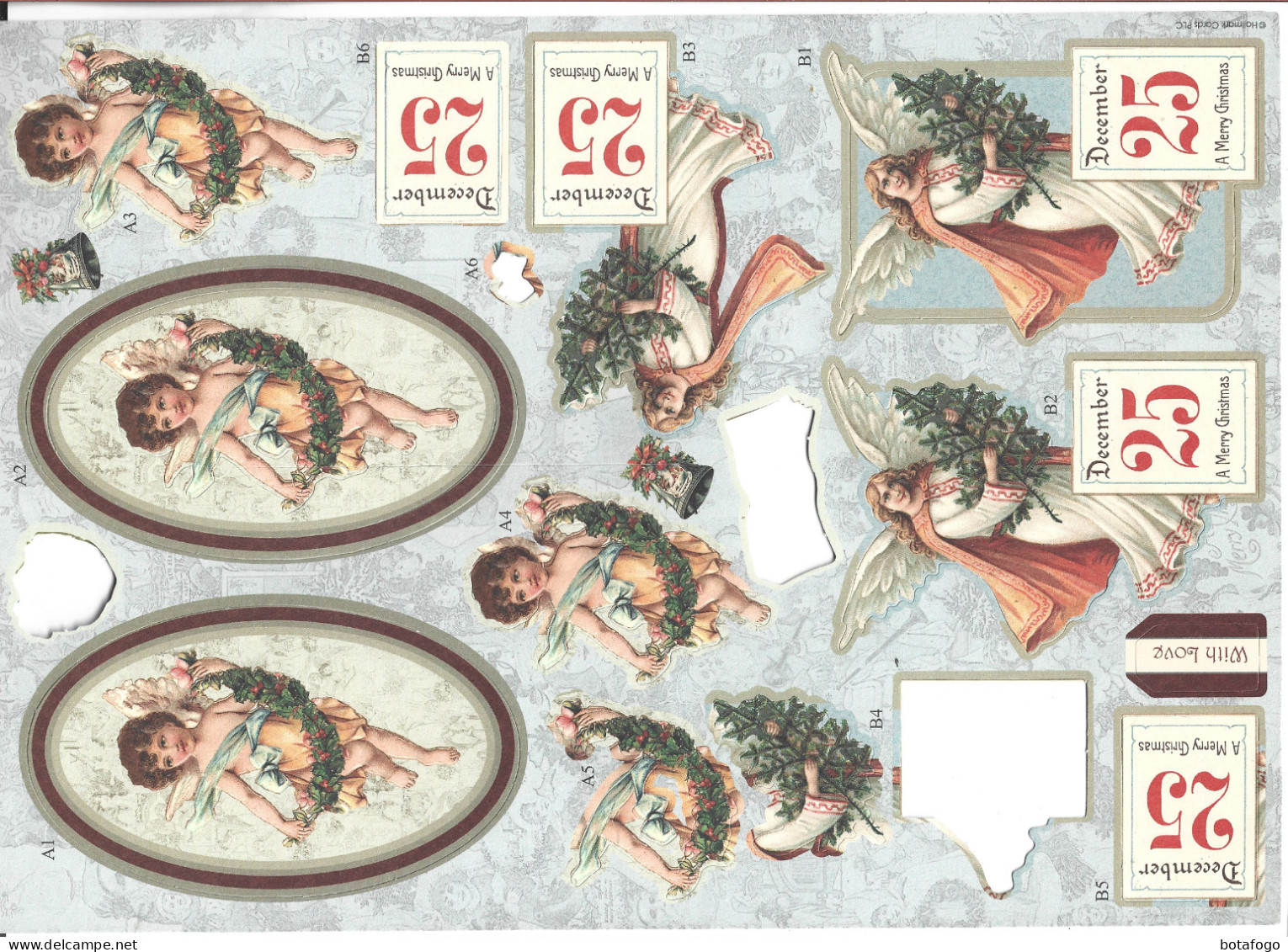 PLANCHE AVEC ENVIRONS 11(incomplet )DECOUPIS MOTIF ANGES  ET NOEL - Angels