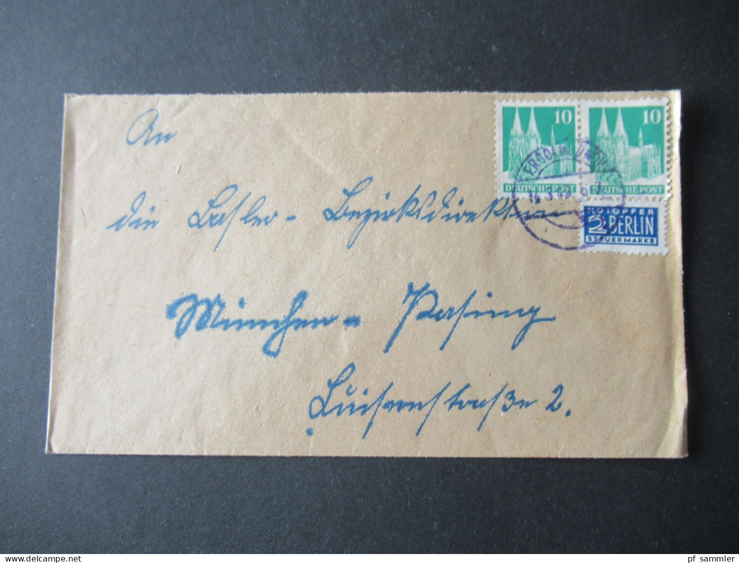 Bizone 1948 Bauten Nr.80 Wg (2) MeF Stempel Ergolding (violette Farbe??) Nach München Gesendet - Lettres & Documents