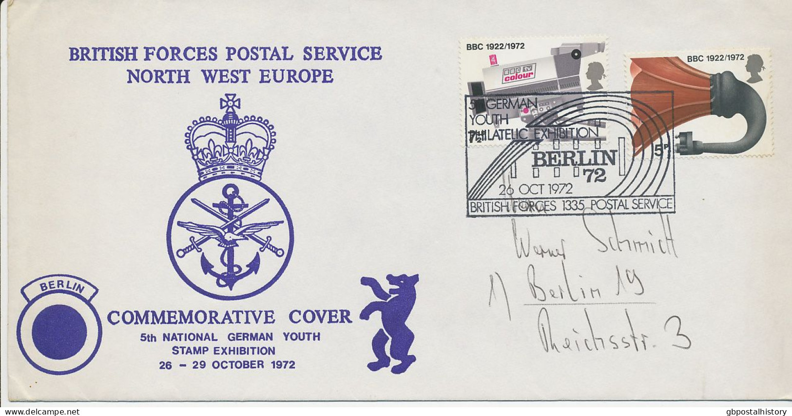 GB SPECIAL EVENT POSTMARKS 1972 5TH GERMAN YOUTH PHILATELIC EXHIBITION BERLIN BFPS 1335 - Brieven En Documenten