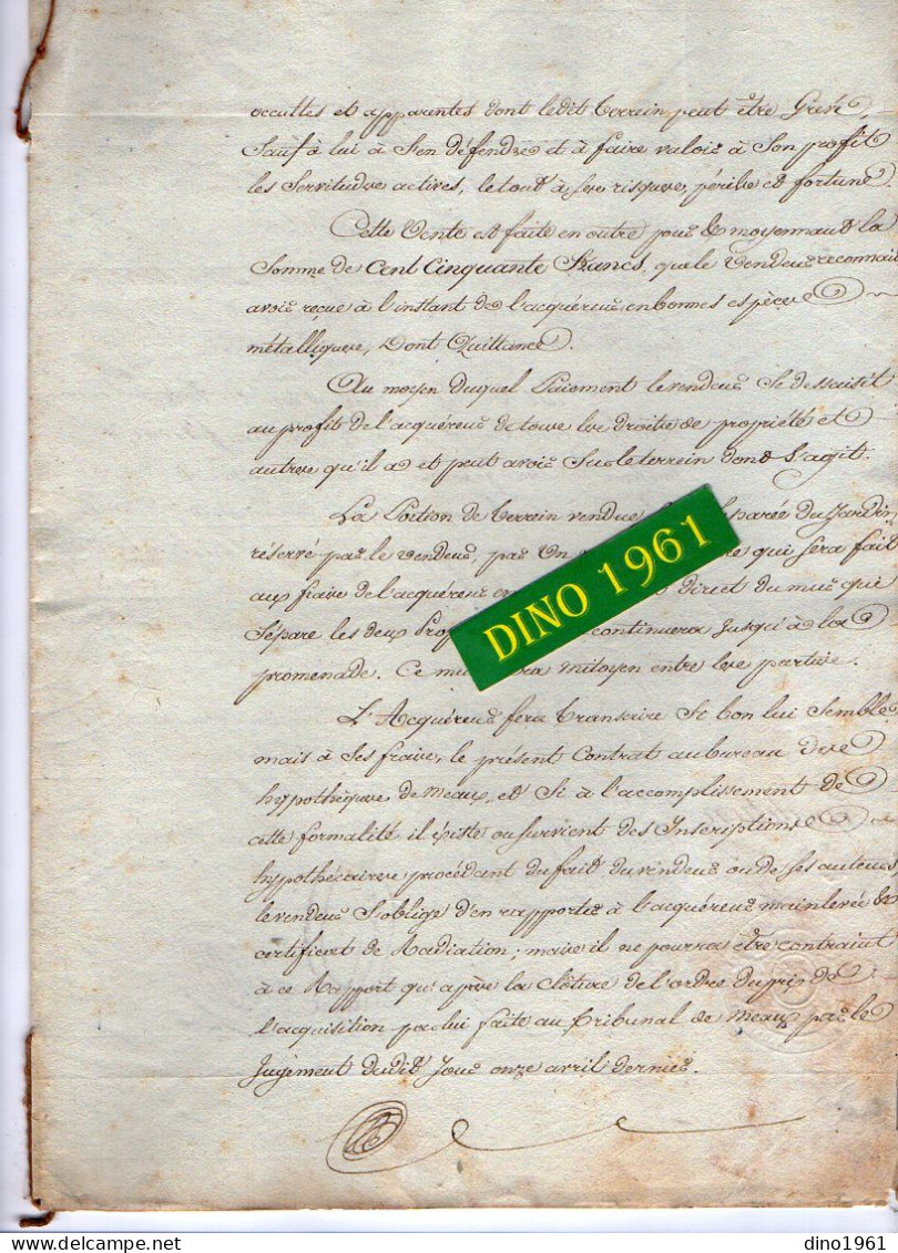 VP22.685 - Acte De 1822 - Vente D'un Terrain Sise à LAGNY Par M. DAMOYE,Marchand De Bois à M. BOUZEMONT, Négociant .... - Manuscrits