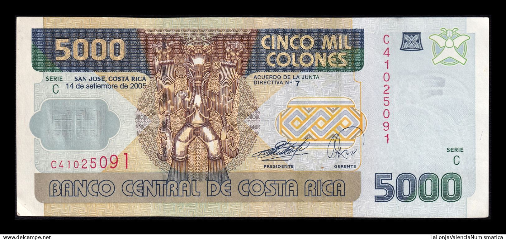 Costa Rica 5000 Colones 2005 Pick 268Ab Serie C Ebc Xf - Costa Rica