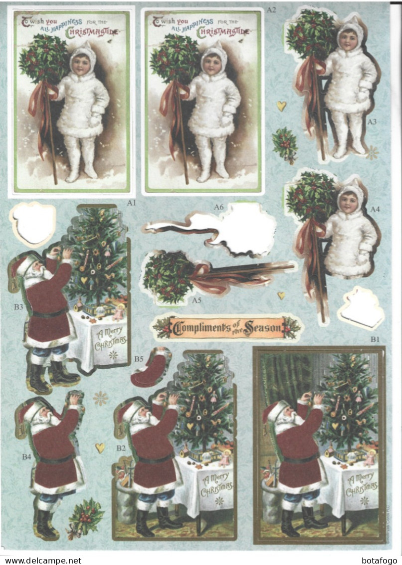 PLANCHE AVEC ENVIRONS 10(incomplet )DECOUPIS MOTIF  ENFANTS Et  PERE NOEL - Kerstmotief