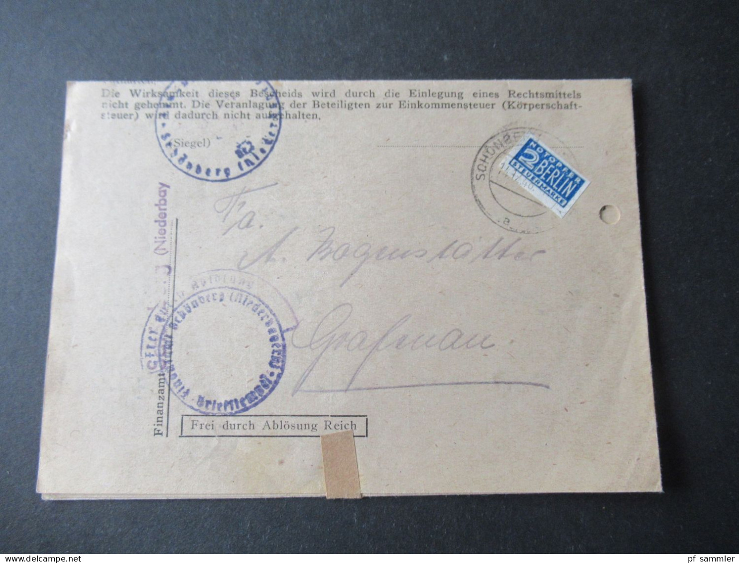 Bizone 14.12.1948 Notopfer Ungezähnt EF Tagesstempel Schönberg Und Aptierter Dienststempel Des 3. Reiches! - Lettres & Documents