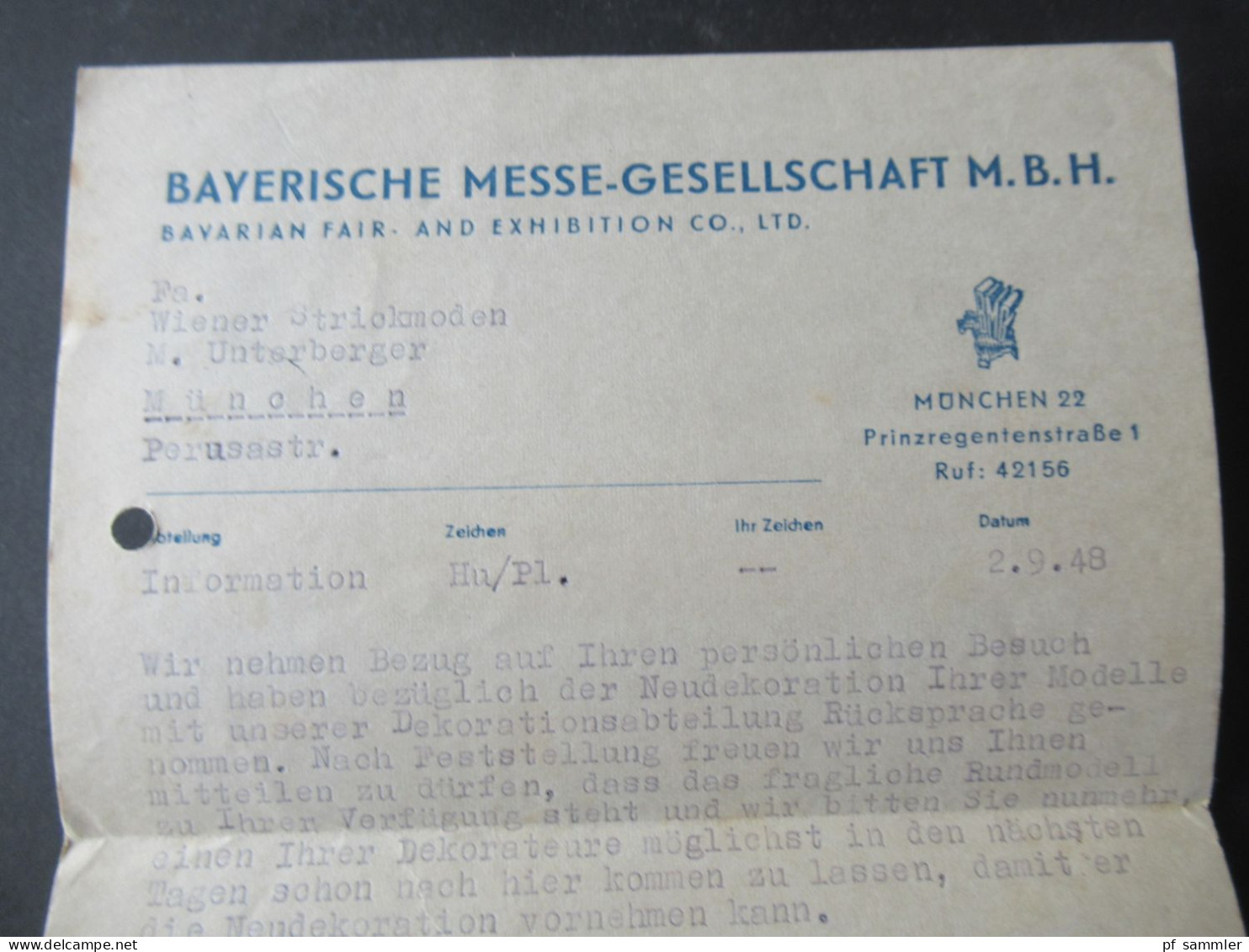 Bizone 2.9.1948 Bauten Nr.80 Type I EF Mit SSt München 2 Exportschau / Faltblatt Bayerische Messe Gesellschaft BMG - Brieven En Documenten