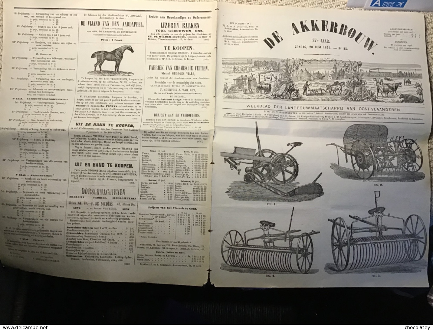 Terres Cultivées De Akkerbouw Gent 1875 Vleesprijs Groentenprijs Paarden Aalst - Antiguos