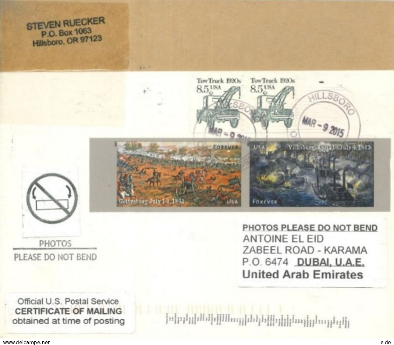 UNITED STATES - 2015 -  STAMPS  COVER TO DUBAI. - Covers & Documents