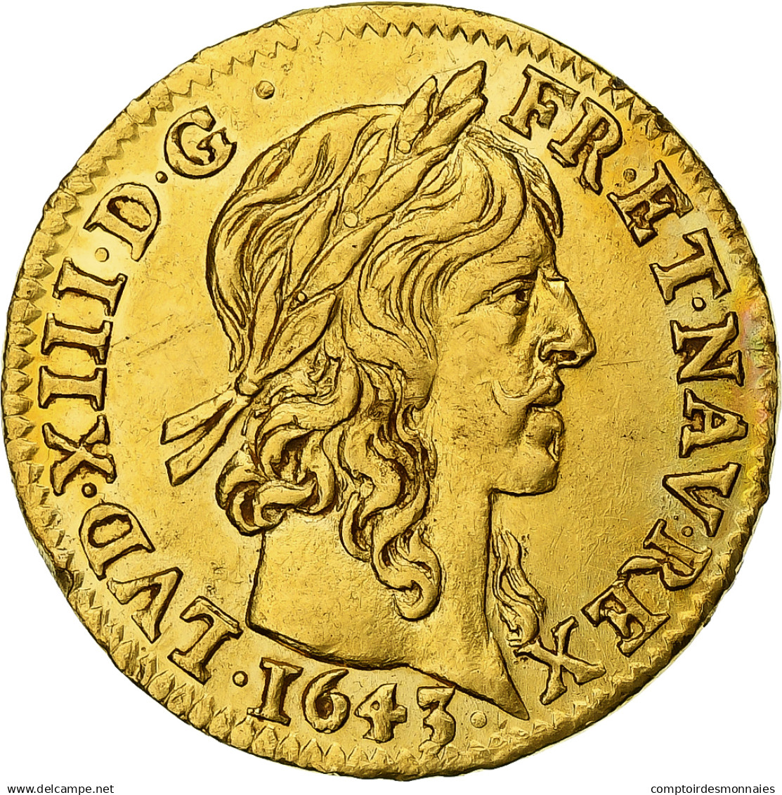 France, Louis XIII, 1/2 Louis D'or, 1643, Paris, Or, SUP, Gadoury:57 - 1610-1643 Louis XIII Le Juste