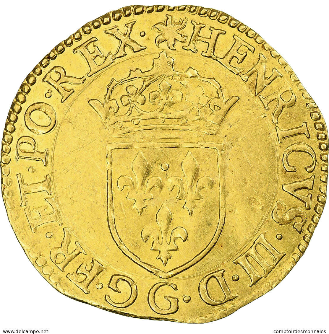France, Henri III, Écu D'or Au Soleil, 1578, Poitiers, 3rd Type, TTB+, Or - 1574-1589 Enrico III