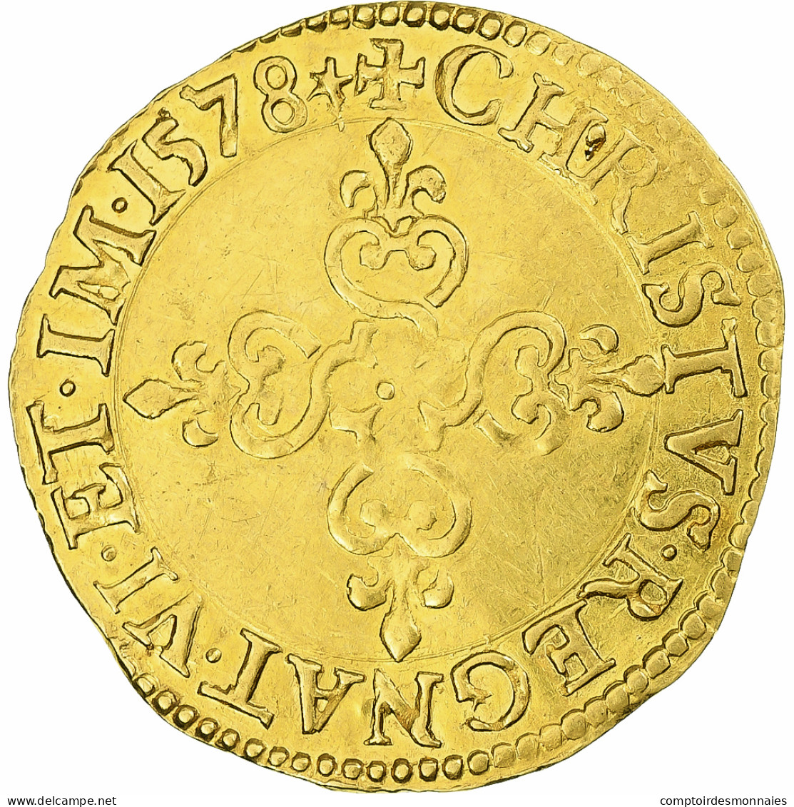 France, Henri III, Écu D'or Au Soleil, 1578, Poitiers, 3rd Type, TTB+, Or - 1574-1589 Henry III