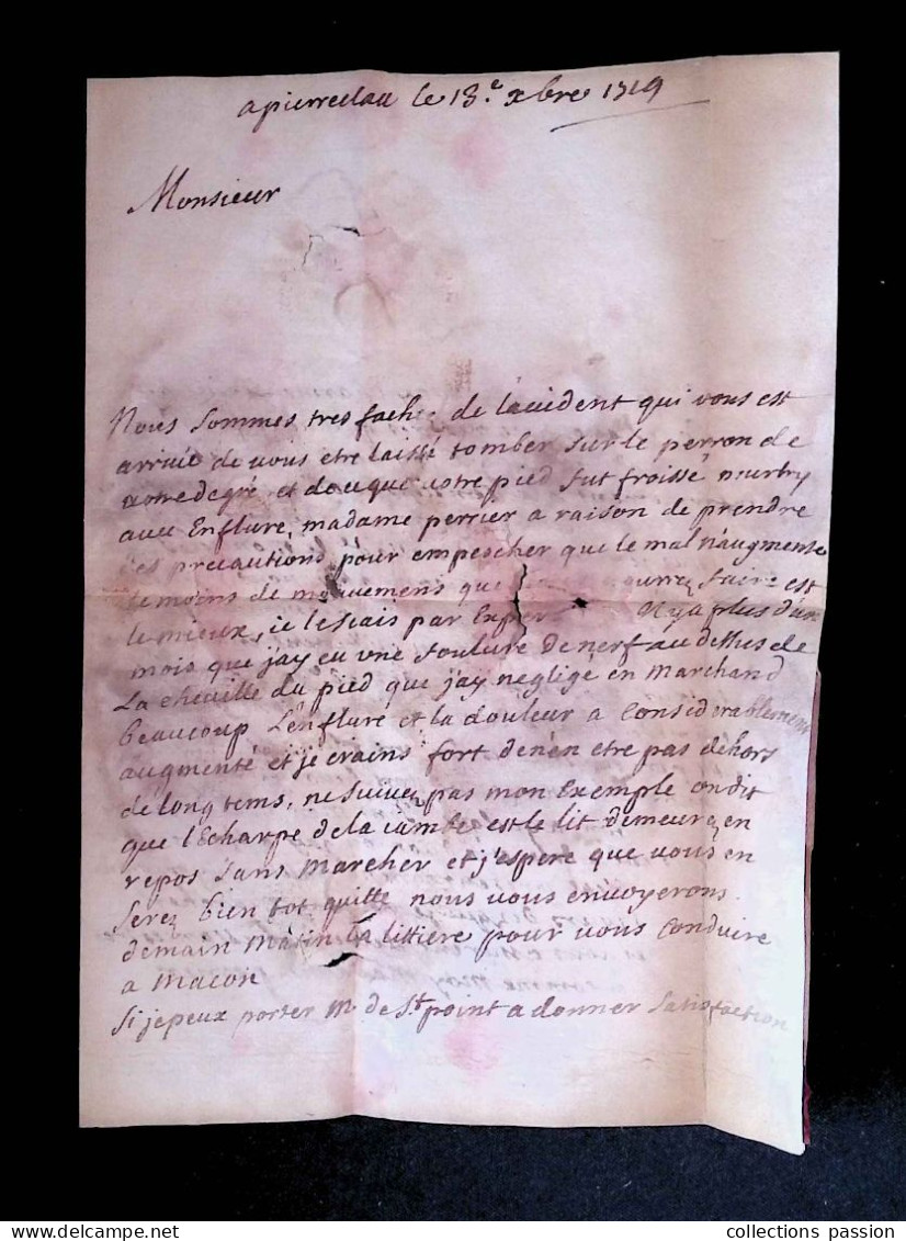 Lettre, Préphilatélie, Précurseurs XVIII E Siècle,1719, PIERRECLOS à Prissé, Saône Et Loire, 3 Scans - 1701-1800: Precursores XVIII