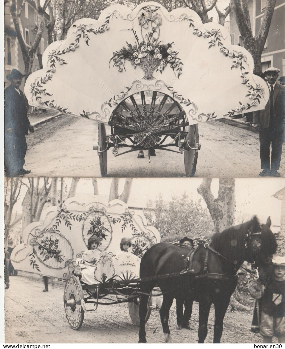 2 CARTES-PHOTO 84 MONTEUX CAVALCADE CORSO  ATTELAGE ENFANTS EVENTAIL - Monteux