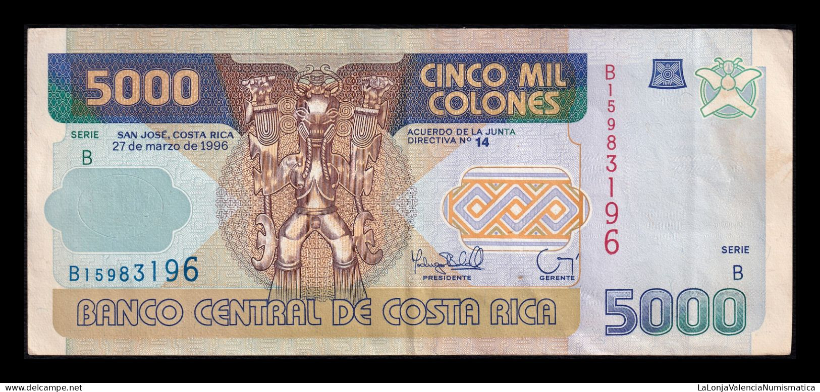 Costa Rica 5000 Colones 1996 Pick 266 Serie B Mbc/+ Vf/+ - Costa Rica