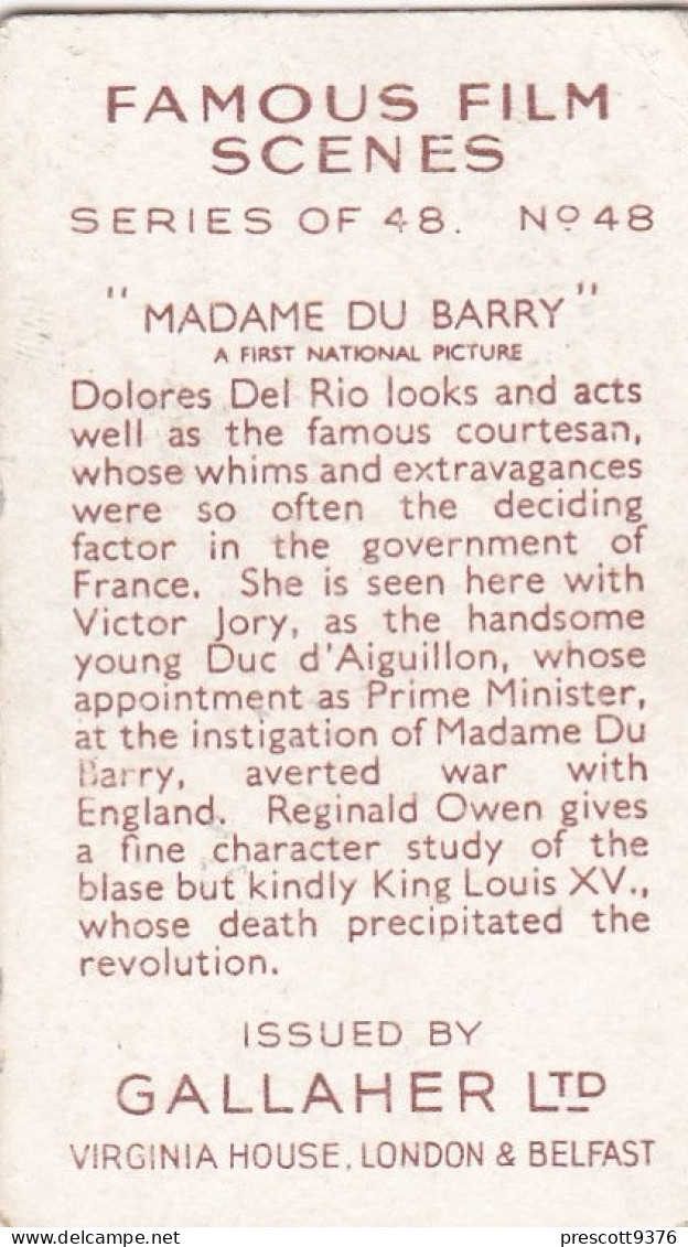 Famous Film Scenes 1935 - Gallaher Cigarette Card - 48 Dolores Del Rio, "Madame Du Barry" - Gallaher