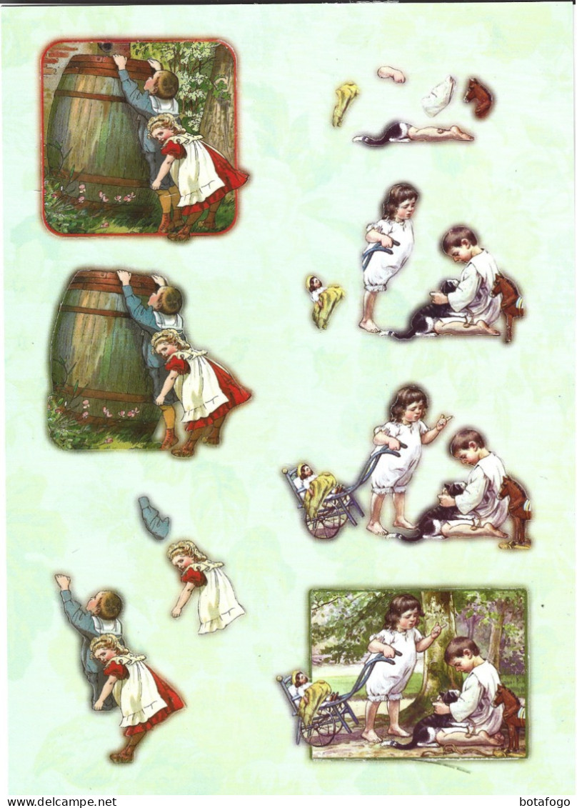 PLANCHE AVEC ENVIRONS 7(  Complet ) DECOUPIS   SCENES DE VIE ENFANTS (avec Legeres Paillettes Multicolores) - Children