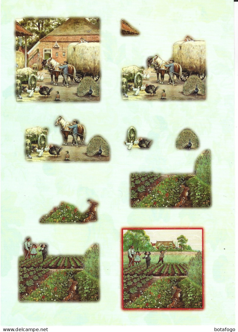 PLANCHE AVEC ENVIRONS 7(  Complet ) DECOUPIS   SCENES DE VIE   (avec Legeres Paillettes Multicolores) - Autres & Non Classés