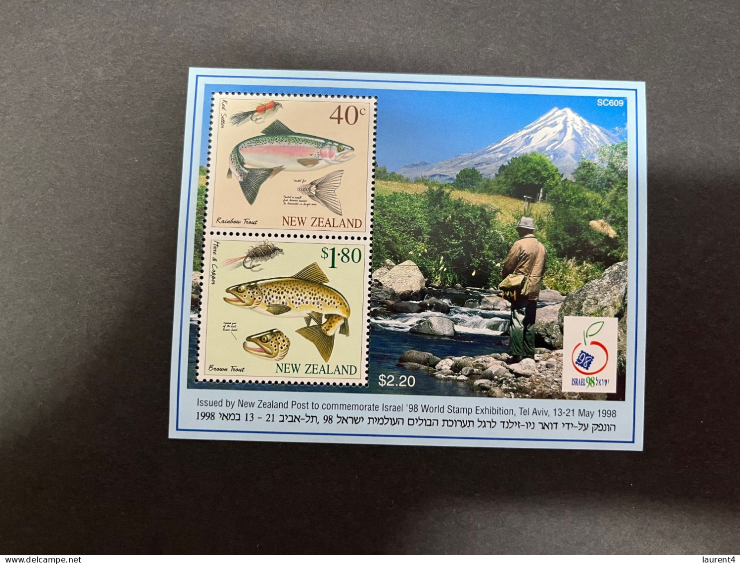 (stamp 9-12-2023) Mint (Neuve) New Zealand Mini-sheet (Issued For Israel 98 Stamp Show) FISHING - FISH (mint) - Blocs-feuillets