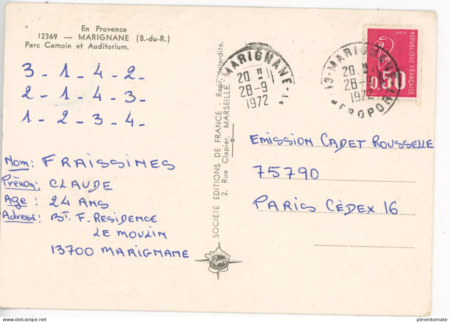 MARIGNANE PARC CAMOIN ET AUDITORIUM 1972 - Marignane