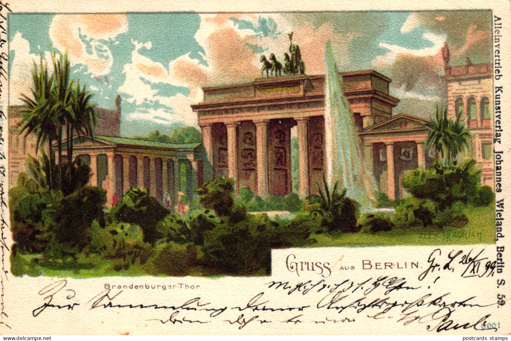 Berlin, Brandenburger Tor, Künstlerkarte, 1899 - Brandenburger Deur