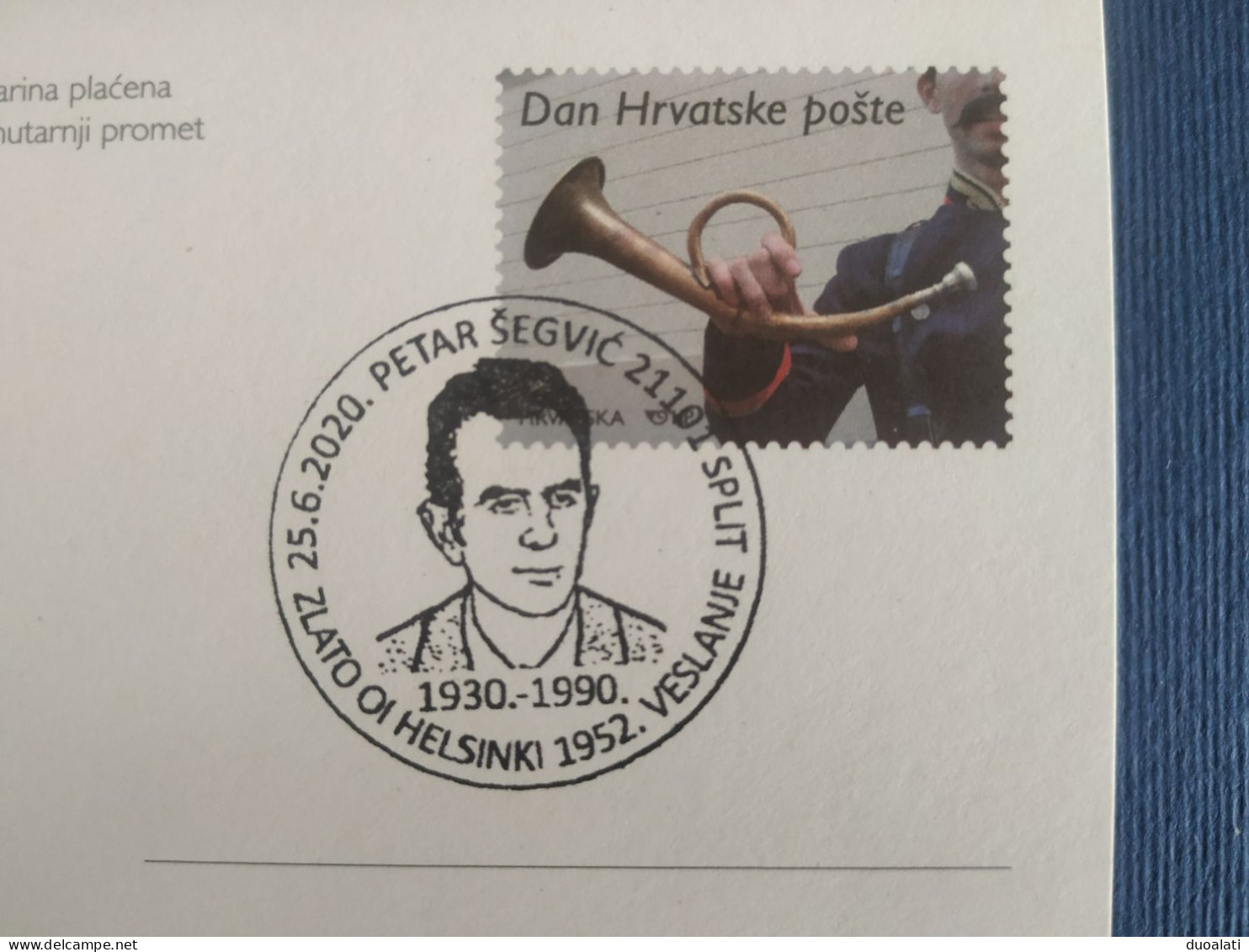 Croatia 2020 Petar Šegvić Rowing Gold Medal Winner Olympic Games Helsinki 1952 Stationery & Commemorative Postmark - Rudersport