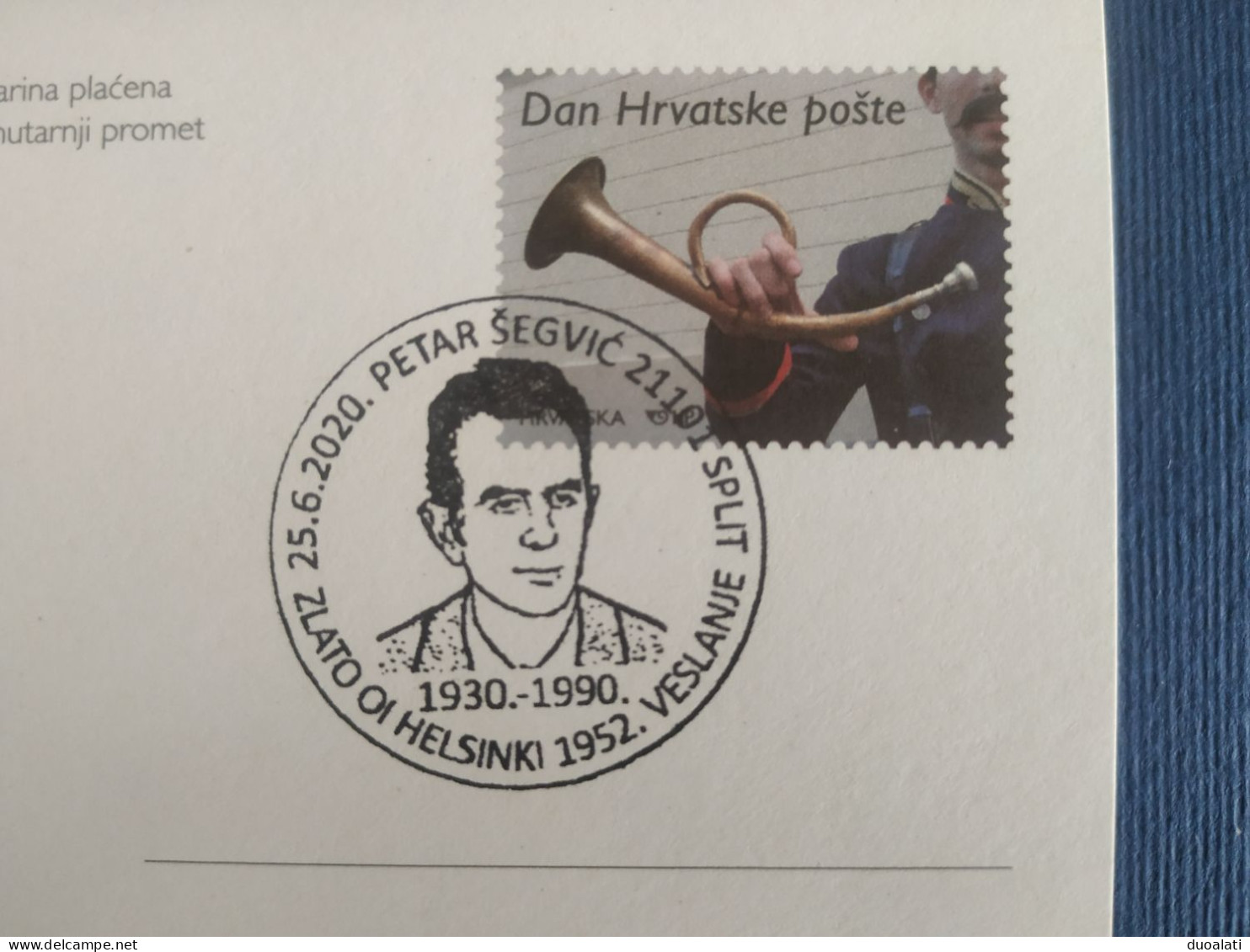 Croatia 2020 Petar Šegvić Rowing Gold Medal Winner Olympic Games Helsinki 1952 Stationery & Commemorative Postmark - Canottaggio