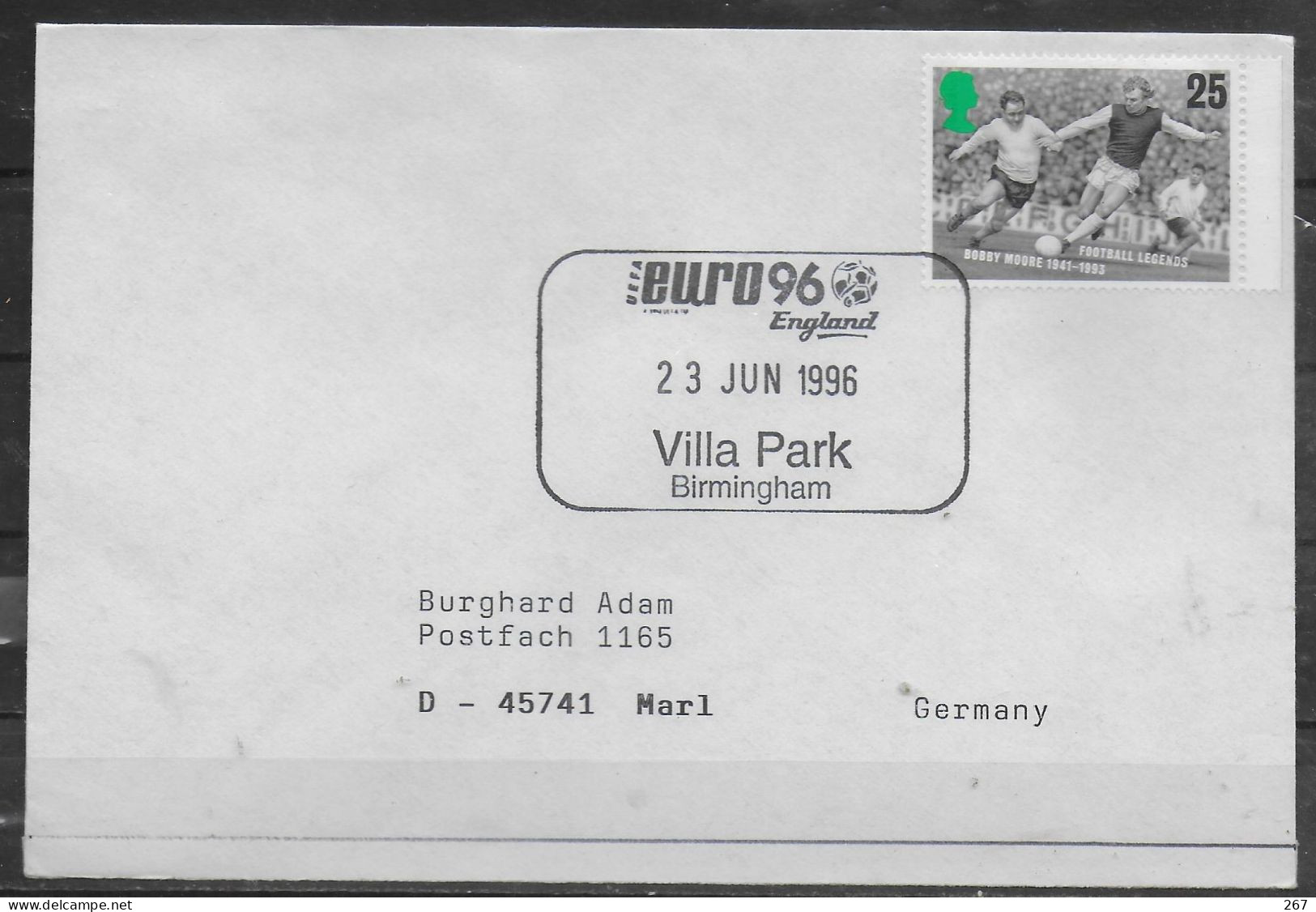 GRANDE BRETAGNE Lettre 1996 Birmingham  Euro  Football Soccer Fussball - Championnat D'Europe (UEFA)