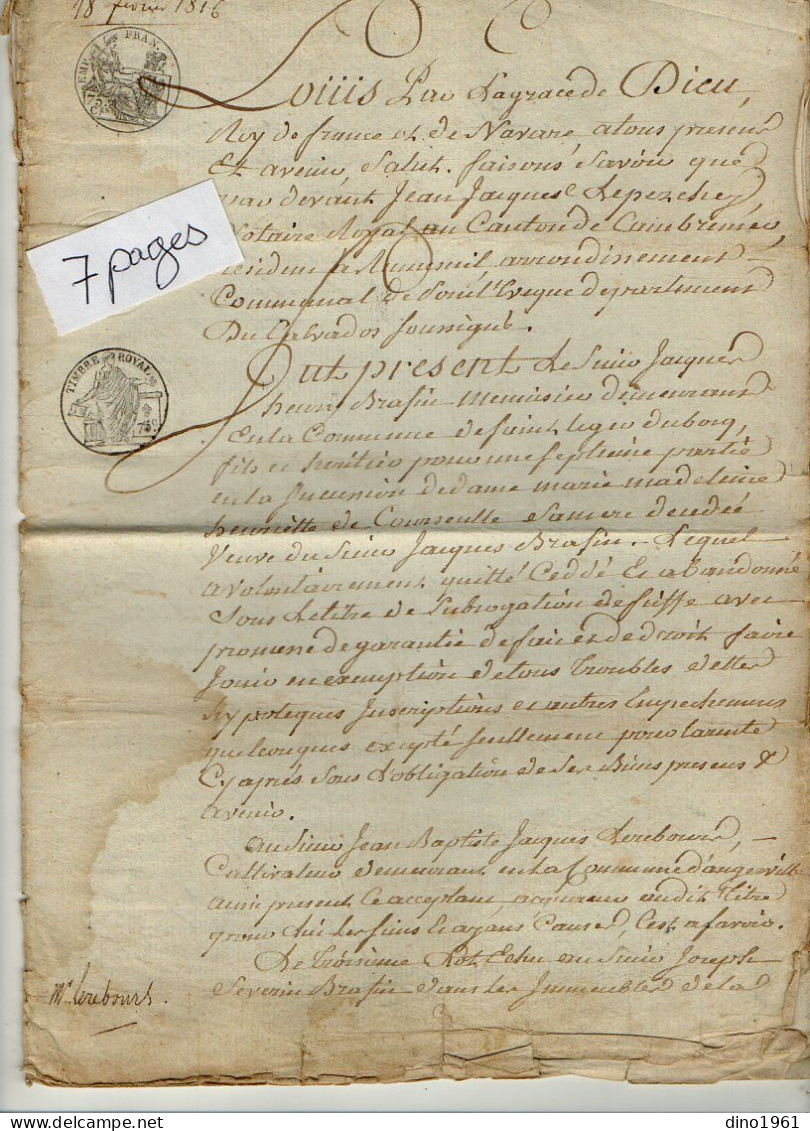 VP22.690 - RUMESNIL - Acte De 1816 - Entre M. ? à SAINT - LEGER - DUBOSQ & M. ? à ANGERVILLE - Manuscrits