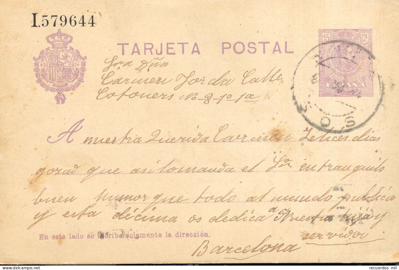 Año 1910 Edifil 50 Alfonso XIII Entero Postal Matasellos Sos Zaragoza - 1850-1931