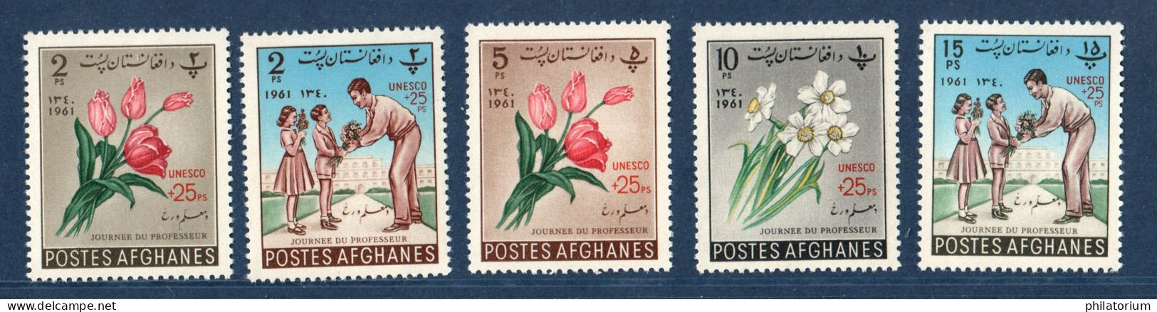 Afghanistan, N° Yv  589 à 593, Mi 599 à 603, **, Journée Du Professeur Surchargé UNESCO, - Afghanistan