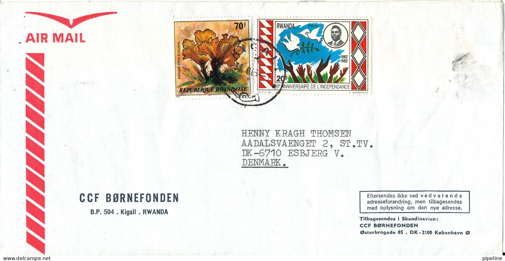 Rwanda Air Mail Cover Sent To Denmark 31-8-1985 - Altri & Non Classificati