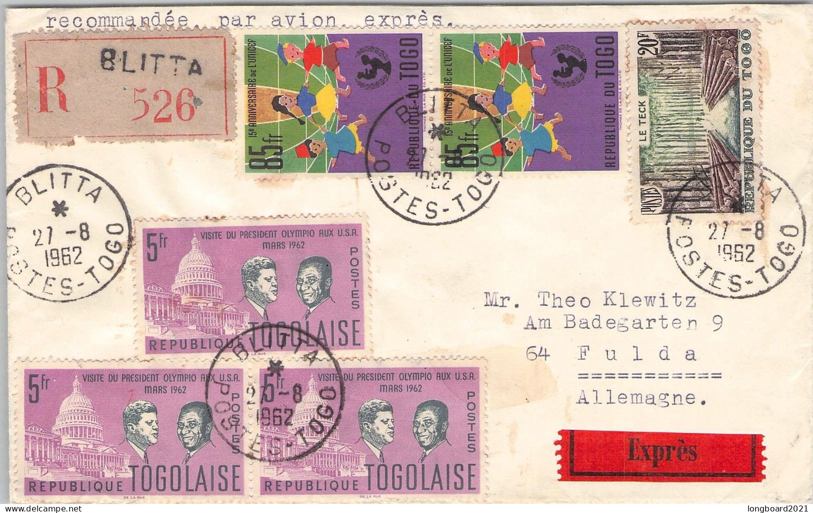 TOGO - REGISTERED MAIL 1962 BLITTA - FULDA/DE / 635 - Togo (1960-...)